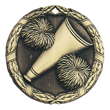 Wreath Cheerleader Megaphone Medal 2" / Gold