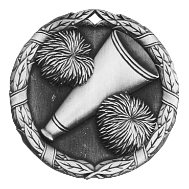 Wreath Cheerleader Megaphone Medal 2" / Silver