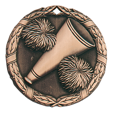Wreath Cheerleader Megaphone Medal 2" / Bronze (Copper Tone)