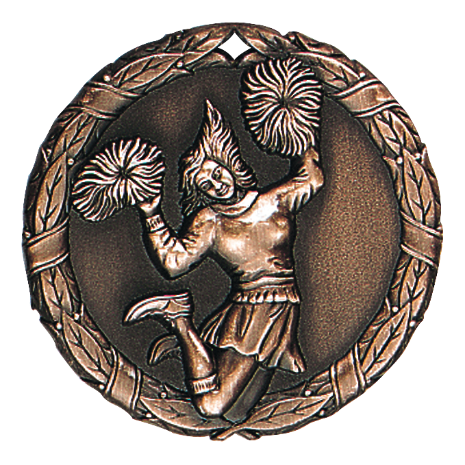 Wreath Cheerleader Medal 2" / Bronze (Copper Tone)