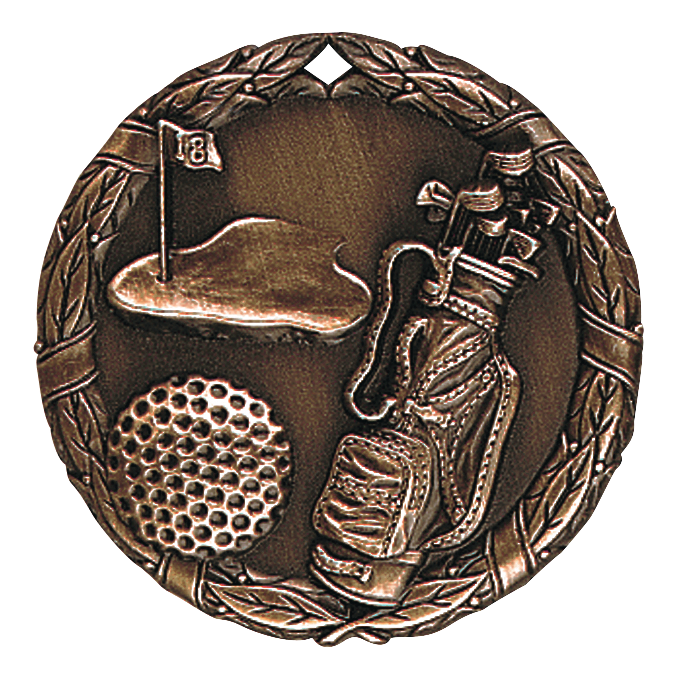Wreath Golf Medal 2" / Bronze (Copper Tone)