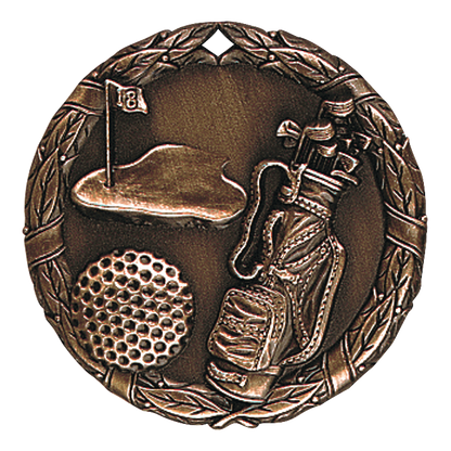 Wreath Golf Medal 2" / Bronze (Copper Tone)