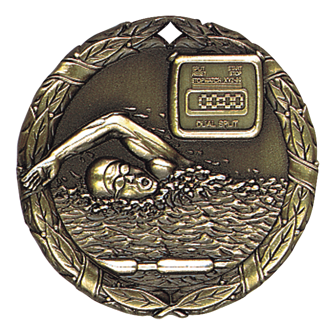 Wreath Swimming Medal 2" / Gold
