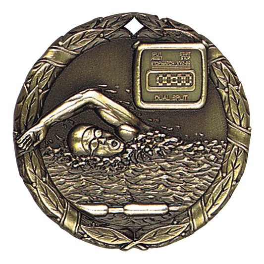 Wreath Swimming Medal 2" / Gold