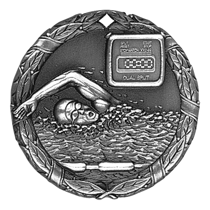 Wreath Swimming Medal 2" / Silver