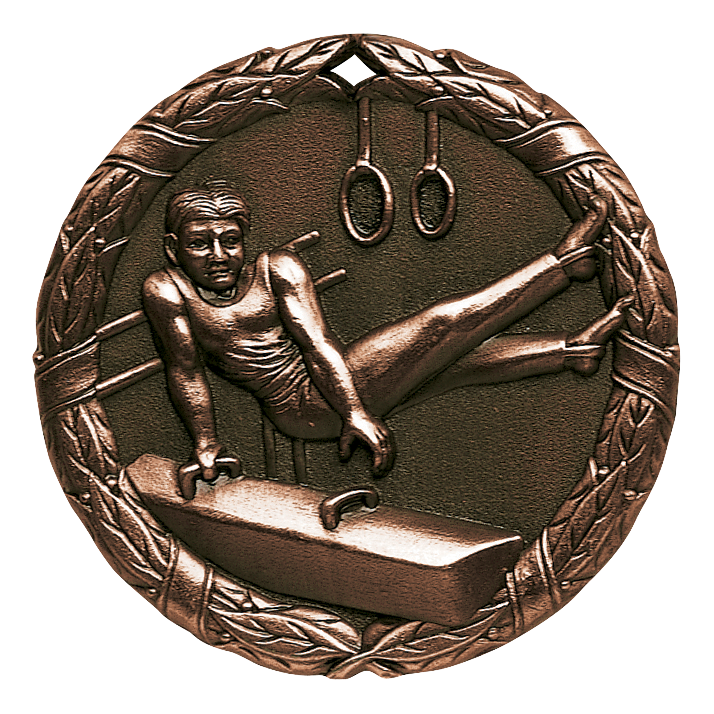 Wreath Male Gymnist Medal 2" / Bronze (Copper Tone)