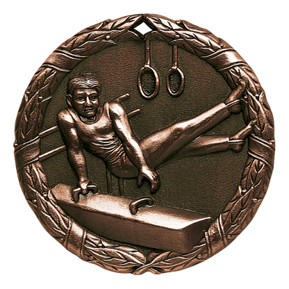 Wreath Male Gymnist Medal 2" / Bronze (Copper Tone)