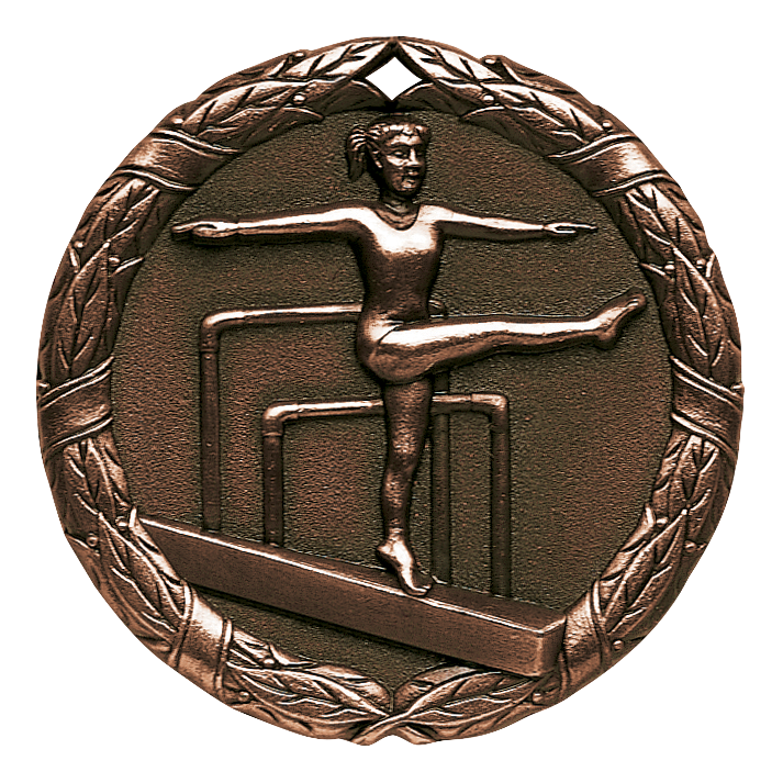 Wreath Female Gymnist Medal 2" / Bronze (Copper Tone)