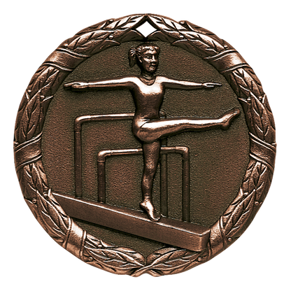 Wreath Female Gymnist Medal 2" / Bronze (Copper Tone)