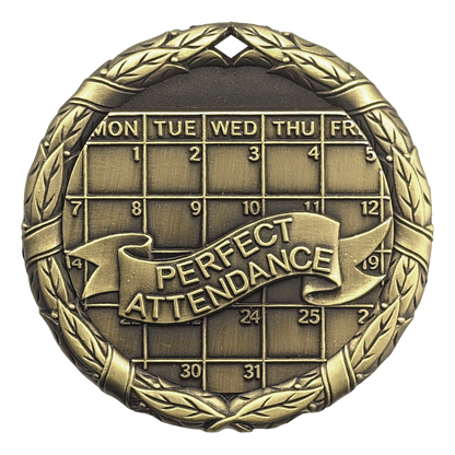 Wreath Perfect Attendance Medal 2" / Gold
