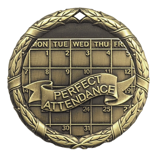 Wreath Perfect Attendance Medal 2" / Gold