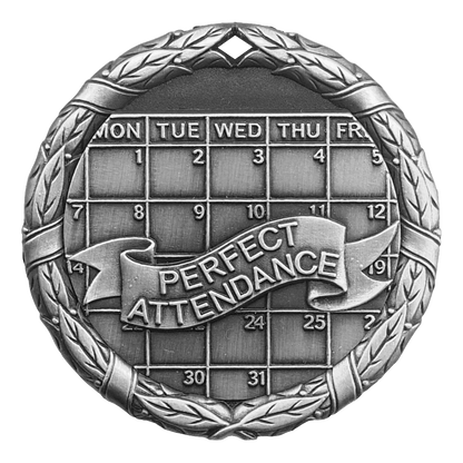 Wreath Perfect Attendance Medal 2" / Silver