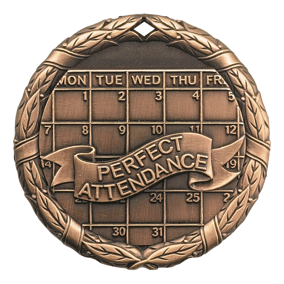 Wreath Perfect Attendance Medal 2" / Bronze (Copper Tone)