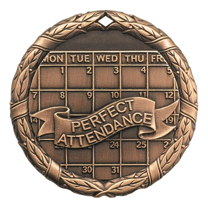 Wreath Perfect Attendance Medal 2" / Bronze (Copper Tone)