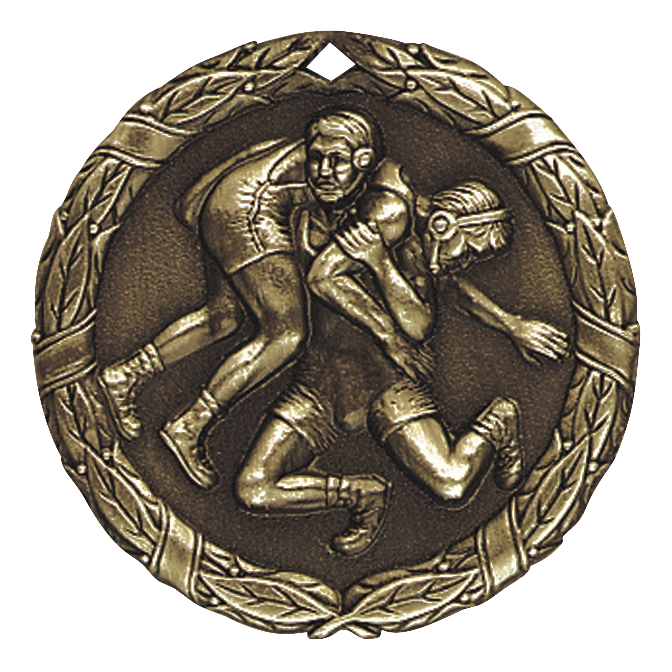 Wreath Wrestling Medal 2" / Gold