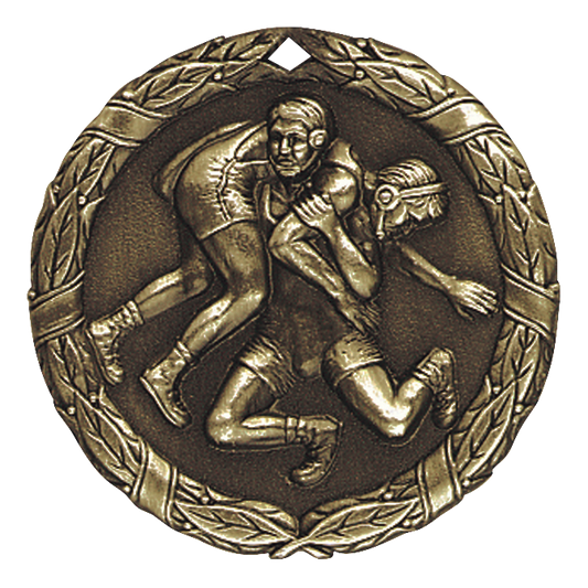 Wreath Wrestling Medal 2" / Gold