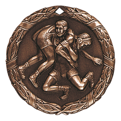 Wreath Wrestling Medal 2" / Bronze (Copper Tone)