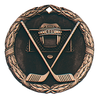 Wreath Ice Hockey Medal 2" / Bronze (Copper Tone)