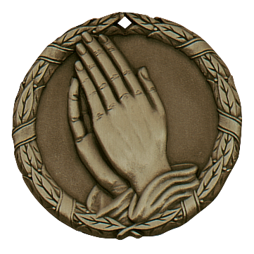 Wreath Christian Praying Hands Medal 2" / Gold