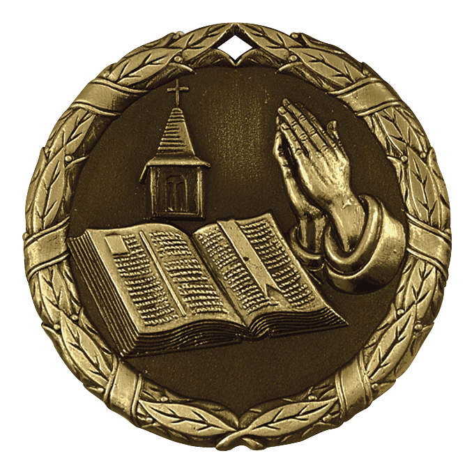 Wreath Christian Bible Medal 2" / Gold