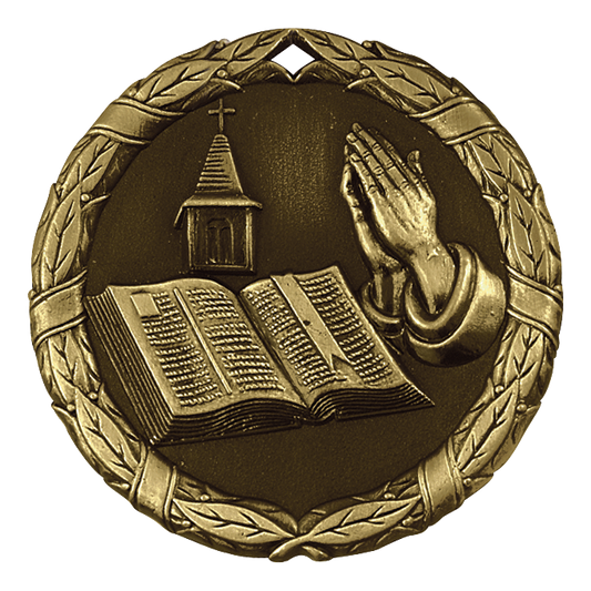Wreath Christian Bible Medal 2" / Gold