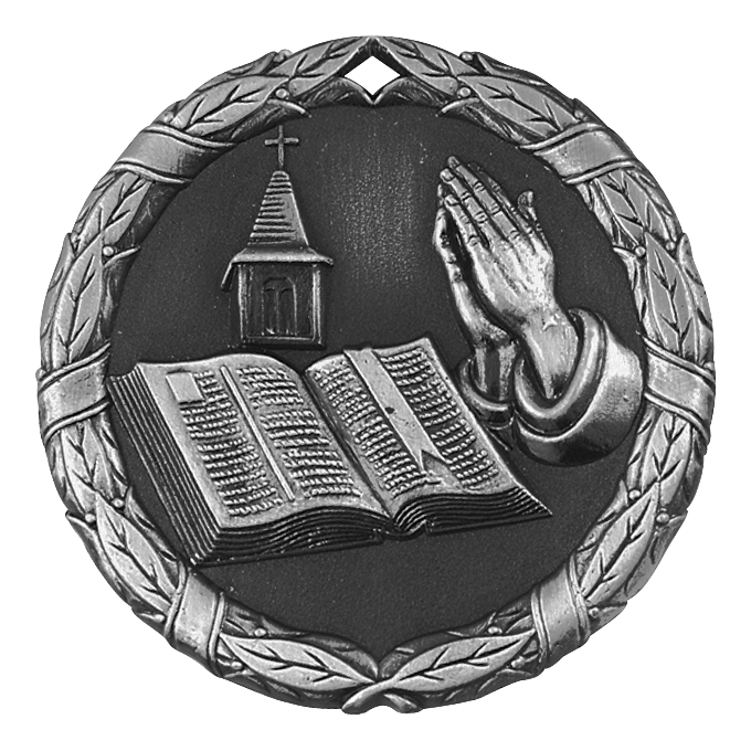 Wreath Christian Bible Medal 2" / Silver