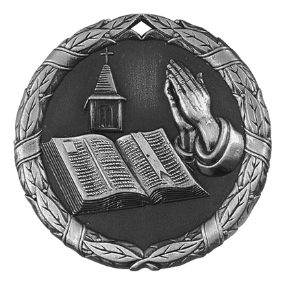 Wreath Christian Bible Medal 2" / Silver