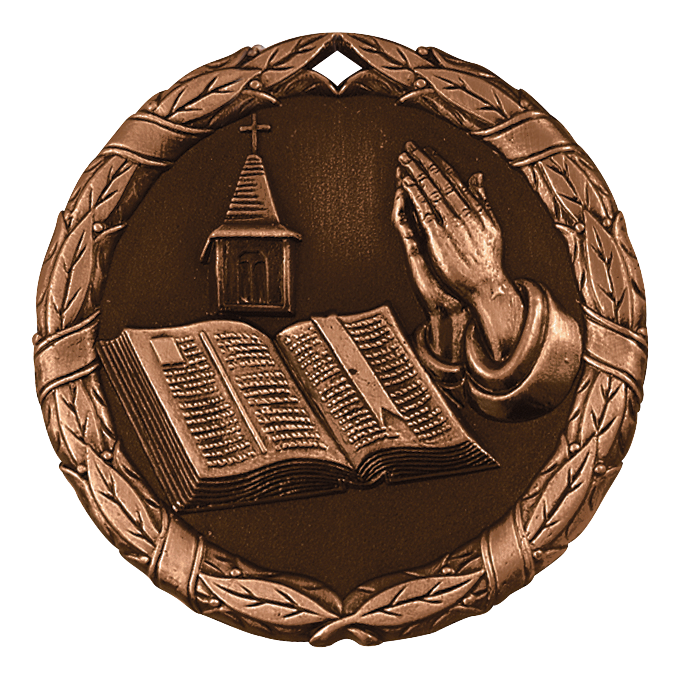 Wreath Christian Bible Medal 2" / Bronze (Copper Tone)