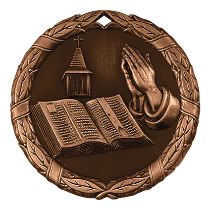 Wreath Christian Bible Medal 2" / Bronze (Copper Tone)