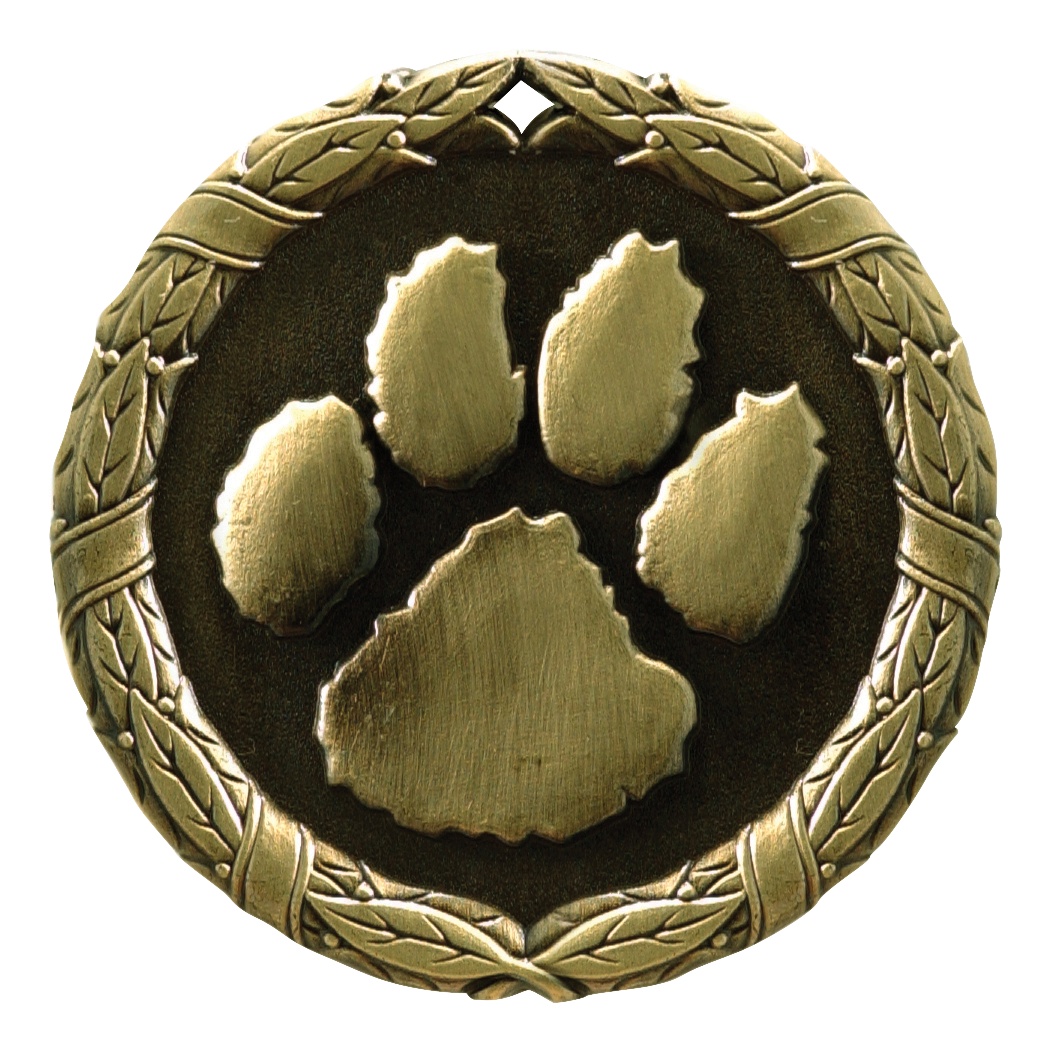 Wreath Paw Print Medal 2" / Gold