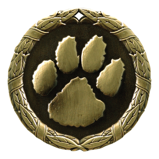 Wreath Paw Print Medal 2" / Gold