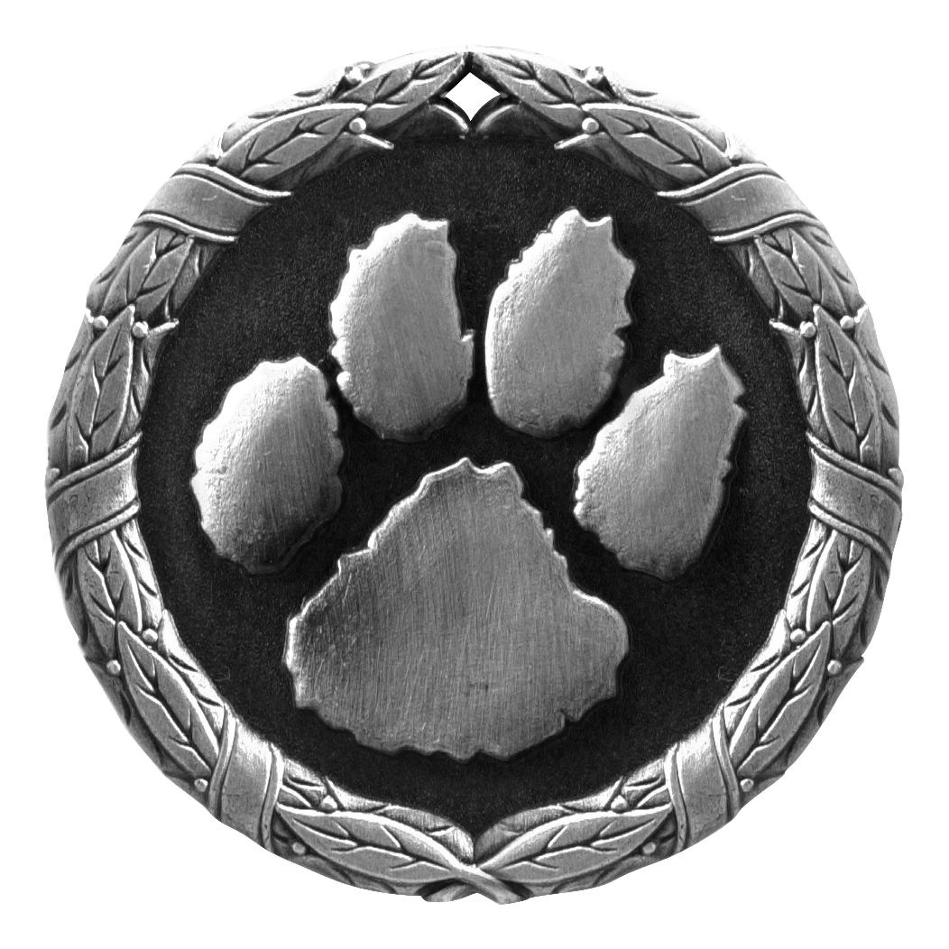 Wreath Paw Print Medal 2" / Silver
