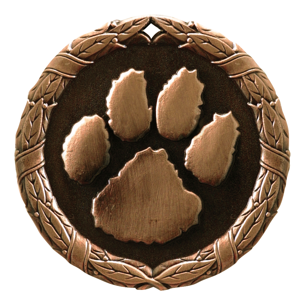 Wreath Paw Print Medal 2" / Bronze (Copper Tone)