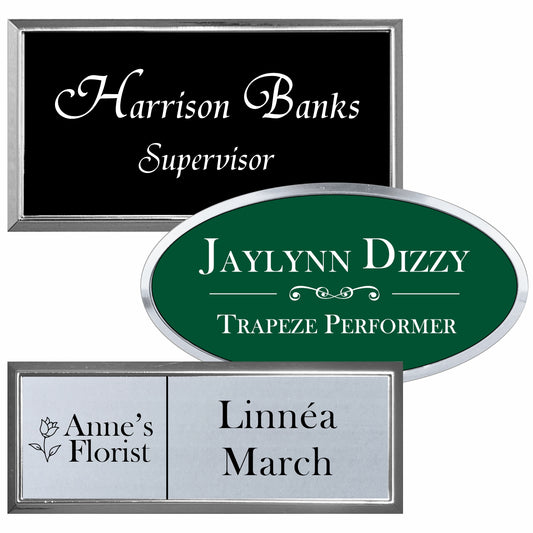 Plastic Silver Framed Name Badge